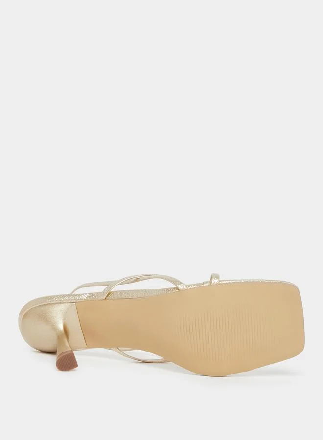 Styli Gold Strappy Kitten Heel Sandals